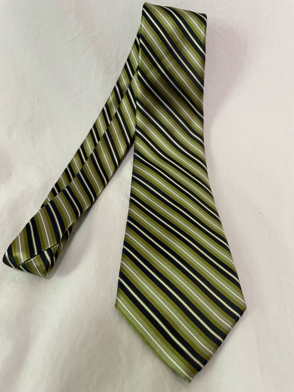 Adolfo Olive, Black & Cream Striped Tie, like new condition